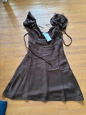NWT sky to moon chocolate satin lace mini dress